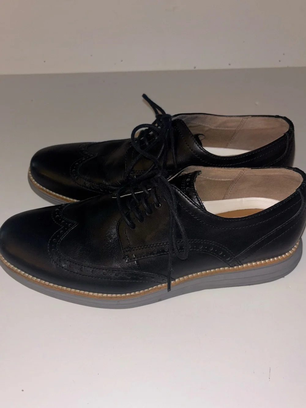 Cole Haan Black Leather Wingtip Derby Shoes